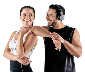 PNG studio shot of a sporty young man and woman posing together.