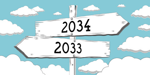 Canvas Print - 2033 and 2034 - outline signpost with two arrows