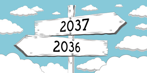 Canvas Print - 2036 and 2037 - outline signpost with two arrows