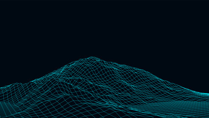 Wall Mural - vector mountain wireframe landscape. technology polygonal terrain. futuristic background.