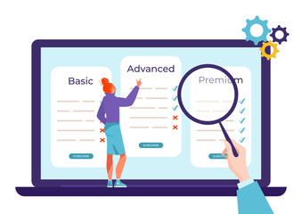 Price tariff plan concept, vector illustration, commercial business site with internet pricing list, menu comparison in app design