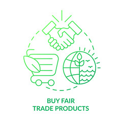 Wall Mural - Buy fair trade products green gradient concept icon. Transparent partnership. Environmental goods abstract idea thin line illustration. Isolated outline drawing. Myriad Pro-Bold font used