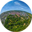 Panorama-Aufnahme von Bad Mergentheim - Ausblick auf Stadt Schloss und Schlosspark, Little Planet-Ansicht, freigestellt