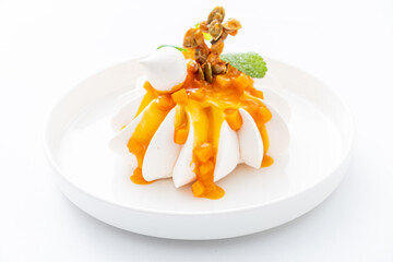 Poster - Meringue cake Pavlova with fresh mango