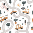 Baby seamless pattern with cute cars.