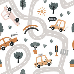 Canvas Print - Baby seamless pattern with cute cars.