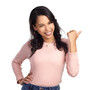 PNG of a beautiful young woman pointing at copy space