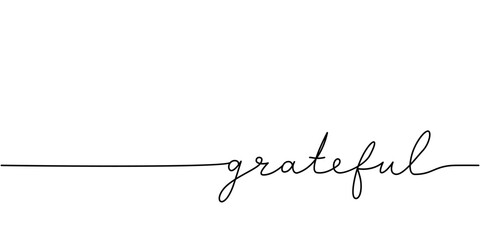 Wall Mural - Grateful word - continuous one line with word. Minimalistic drawing of phrase illustration.