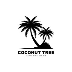 Coconut Tree Logo, Ocean Tree Vector, Design For Templates, Product Branding, Beach Tourism Object Logo