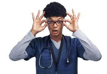 Wall Mural - PNG Shot of a male nurse wearing glasses while standing.