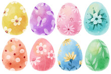 Watercolor Easter Eggs Collection Isolated On Transparent Background