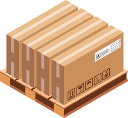 Canvas Print - Warehouse pallet with shipping boxes. Cardboard cargo packages stack isometric icon