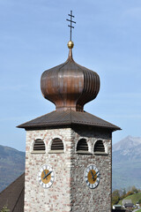 Onion Dome of St. Joseph's Church, Close-up Portrait, Triesenberg, Liechtenstein