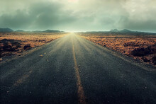 A Long Old Highway Leading To The Horizon. Old Post Apocalypse Road.