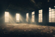 © ana - Old warehouse with light rays shining through the windows. Concrete walls and floor. post-apocalyptic interior. Warehouse set 7