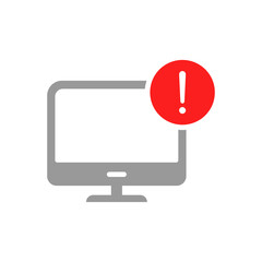 Wall Mural - Computer error notification. Warning sign flat icon isolated on white background. Vector illustration