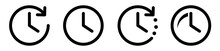 Clock With Arrow Circle Set. Time Icon Symbol. Time And Clock Icons Set. Horizontal Set Of Analog Clock Icon Symbol. Vector Illustration