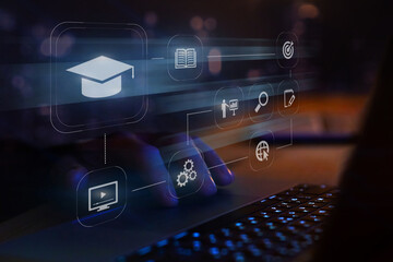online education concept with icons, e-learning, learn on internet