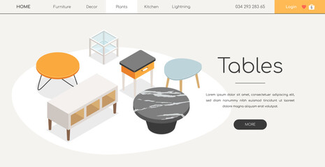 Tables and surfaces - line design style isometric web banner