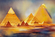 Egyptian pyramids, generative ai illustration in watercolor style