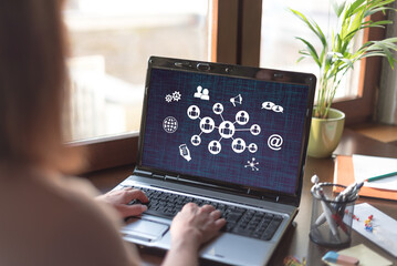 Wall Mural - Social network concept on a laptop screen