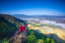 The Lover  Hiking On Pha Muak Mountain, Border Of Thailand And Laos, Loei Province, Thailand.