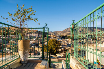 Wall Mural - Rooftop terrace in the heart of old historic downtown called medina in Fez, Morocco, North Africa