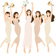 happy young bride and bridesmaid  party dance flat style
