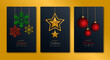 © Ester - Set of modern Christmas cards with hanging elements on a dark background