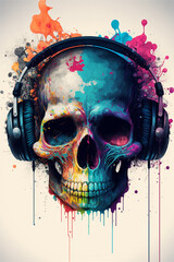 Wall Mural - Decorative art wallpaper skull with headphones