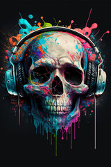 Wall Mural - Decorative art wallpaper skull with headphones