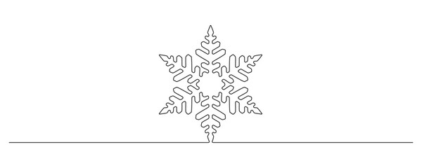 Poster - One continuous line drawing of christmas snowflake. Winter and cold flake symbol in simple linear style. Holiday icon with empty space in editable stroke. Outline vector illustration