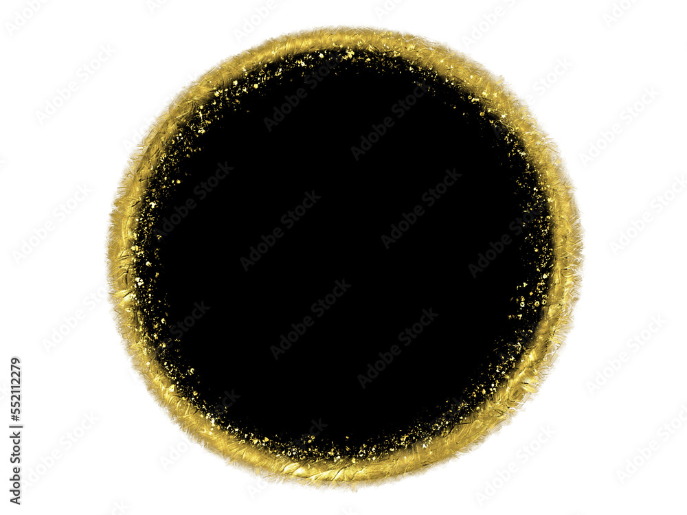 Gold circle frame with black background and golden sparkles, isolated ...