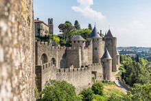 Scenic View Of Carcassone Medieval City In France Against Summer Sky