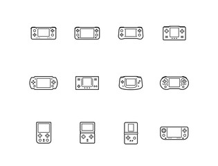 Handheld Game Console Icon Set In Outline Style