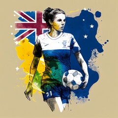 Wall Mural - Australian woman soccer poster. Abstract Australia football background. Australian national football player. Australia soccer team