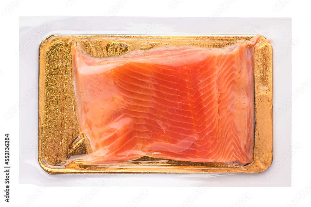 Salmon fillet in vacuum packaging on a transparent background. Isolated ...