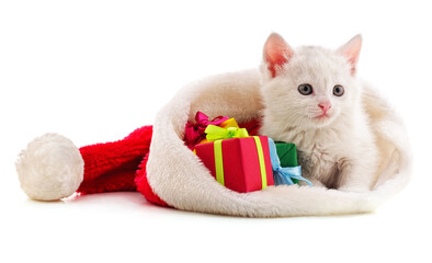 Sticker - Kitten with Christmas gifts.