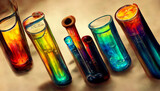 Digital colored chemistry beakers, berzelius, tubes, glassware