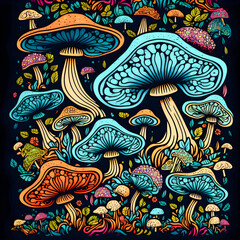  Psychedelic mushrooms, limited colors, pattern