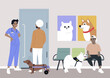 © nadia_snopek - A young veterinary doctor talking to visitors in the lobby, domestic animals health care
