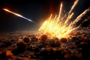 Wall Mural - planet earth destruction. exploding planet. outer space explosions, meteors, planets and stars.