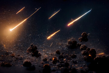 Wall Mural - planet earth destruction. exploding planet. outer space explosions, meteors, planets and stars.