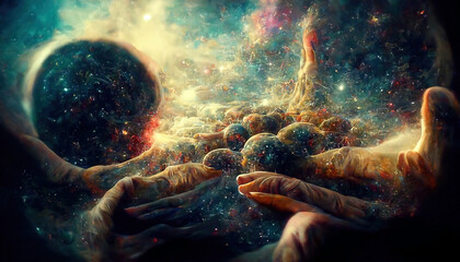 Creation of the universe with stars galaxies and nebulae