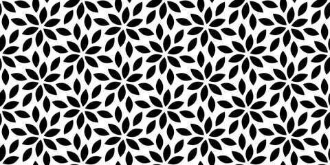 Wall Mural - flower seamless pattern. repeating geometric leaf. black floral on white background. repeated abstra