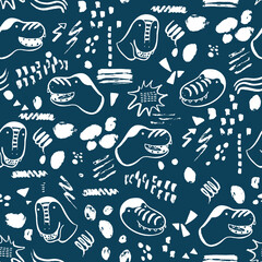 Wall Mural - Dinosaurs funny doodle vector seamless pattern.