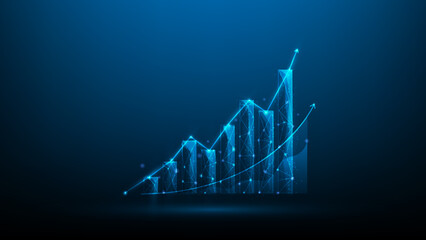 Wall Mural - business graph growth digital marketing.rising stock chart on blue dark background. investment achievement successful. arrow income economy increase. vector illustration fantastic hi tech design.