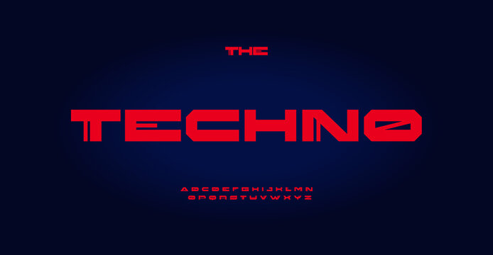 wide techno font, contemporary alphabet. extended typeset with lines in cyber futuristic style. unus