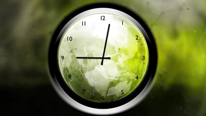 Wall Mural - concept green earth planet ecology with time clock animation. concept seamless looping backgrounds.