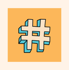Wall Mural - doodle hashtag in yellow square. sticker for social networks and messengers. communication and inter